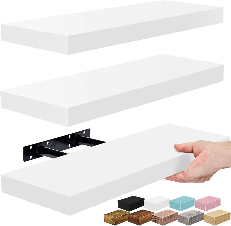 Sorbus 16 Inch Floating Shelves for Wall (3 Pack, White)