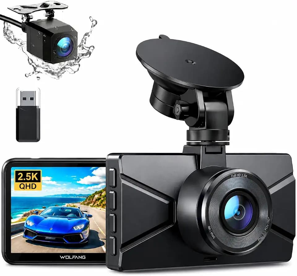 WOLFANG Dashcam Auto Vorne Hinten 2,5K+1080P Auto-Kamera