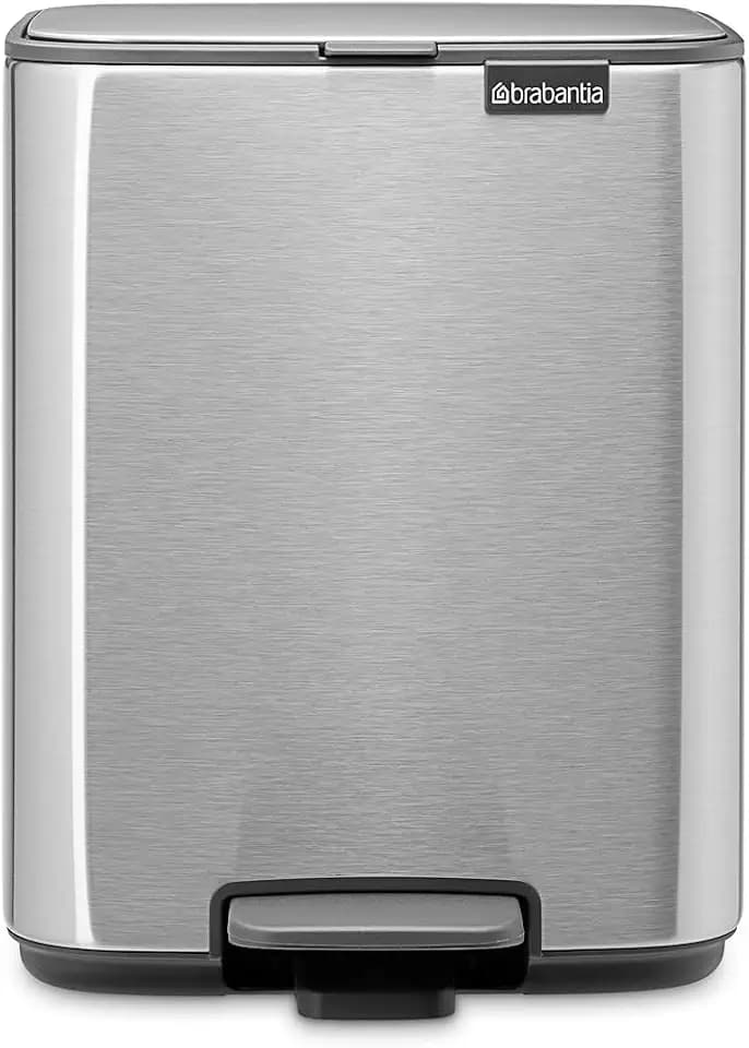 Brabantia Bo Small Step-On Trash Can | 1.8 Gal / 7L | Matt Steel Fingerprint Proof | Light-Pedal, Soft-Close, Bedroom, Bathroom, Nursery Trash Can, Removable Inner Bucket, Non-Slip Base | + Trash Bags