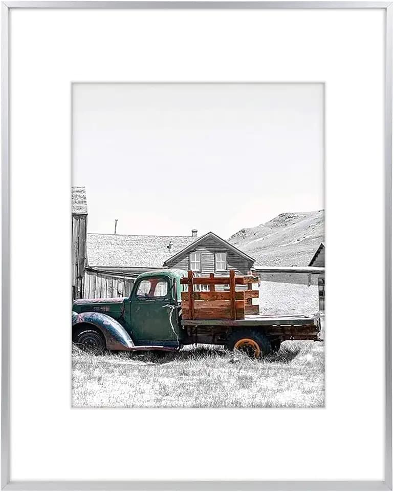 Golden State Art 16x20 Silver Aluminum Frame, Real Glass, Mat Fits 11x14
