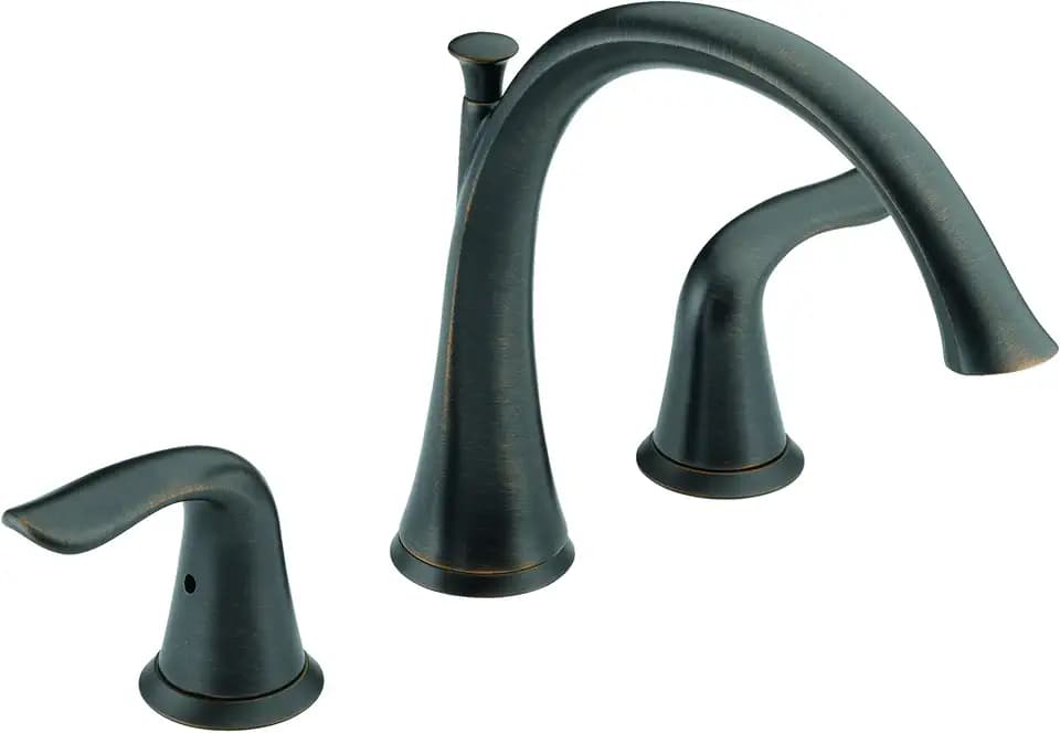 Delta Faucet Lahara Roman Tub Trim - Deck Mount Tub Faucet - Bath Trim Kit with Rigid Spout - 2-Handle Bathtub Fixture - Venetian Bronze, T2738-RB (Rough Sold Separately)
