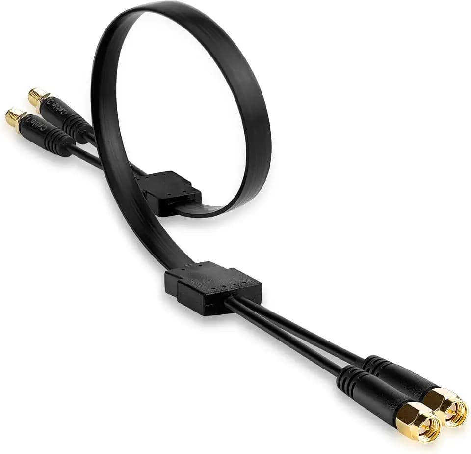 SMA Fensterdurchführung Flachkabel für 5G/LTE Antennen | Verlustarmes Ultra-Dünnes 2-in-1 Durchgangskabel | SMA Stecker auf Buchse | Ideal für Fenster und Türen, 50 cm