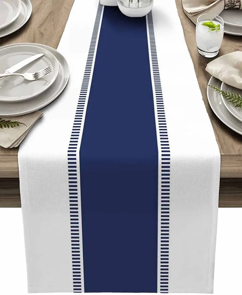 Navy Blue Table Runners 108 inches Long, Modern Stripes Table Runner Non Slip Dresser Scarves,Decortaive Table Runner Cover for Kitchen Dining Coffee Table Holiday Party Wedding