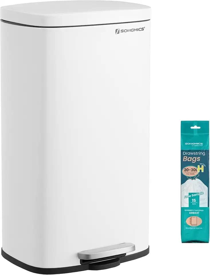 SONGMICS 8 Gallon (30 L) Trash Can, Stainless Steel, Step-On Pedal