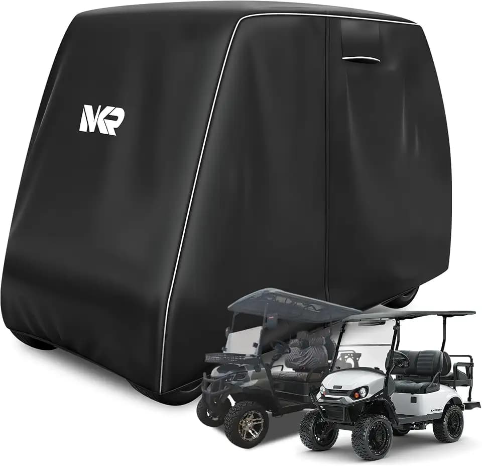 UYA 600D Golf Cart Cover for 4 Passengers - Heavy Duty Waterproof Marine Grade Cover with Side Zipper, Compatible with EZGO Yamaha Club Car (Roof Up to 80"), UV & Windproof with Reflective Stripes