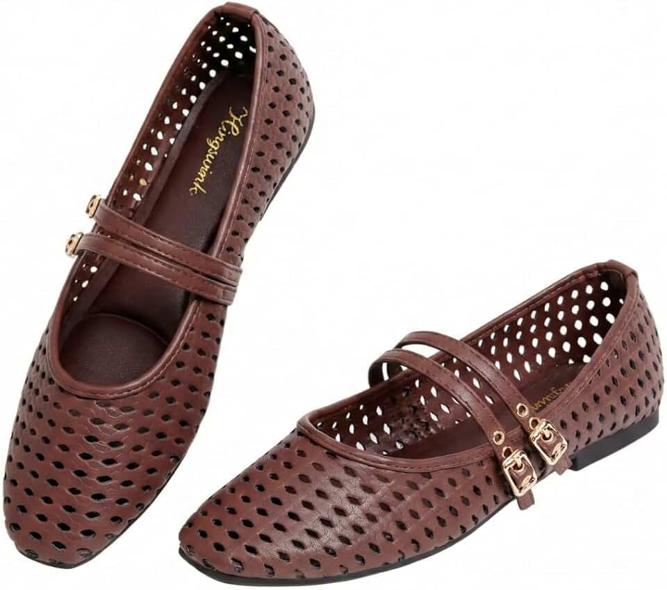 Double Straps Woven Mary Jane Flats Women