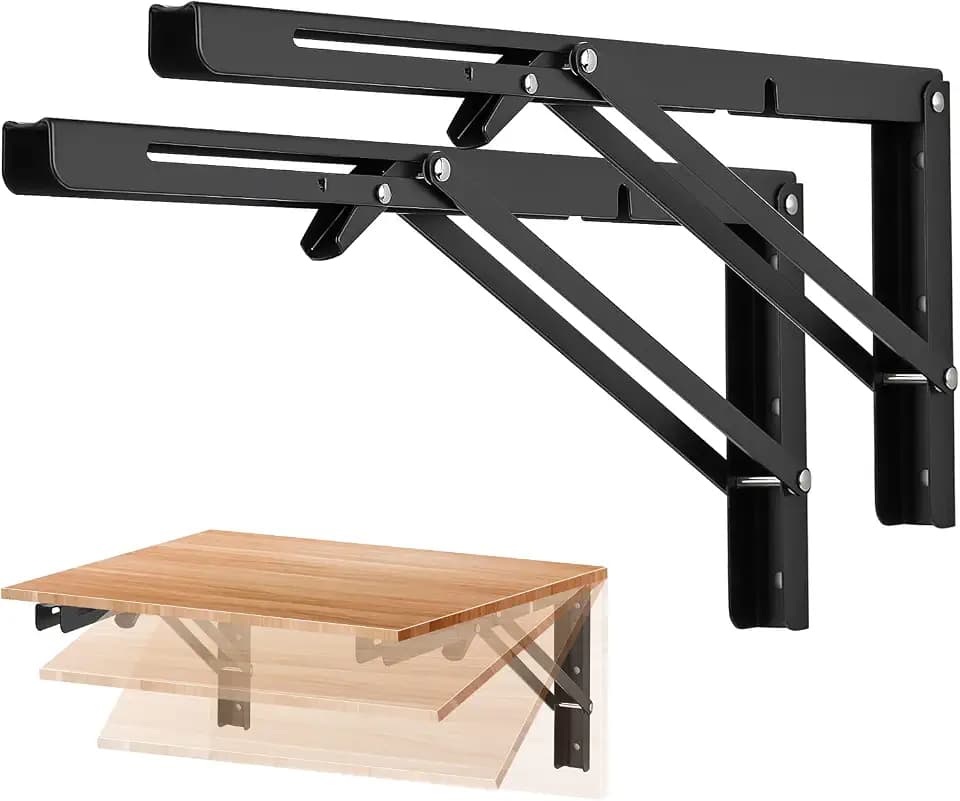 Ravinte Matte Black Folding Shelf Brackets, 16 Inch, 2 Pack