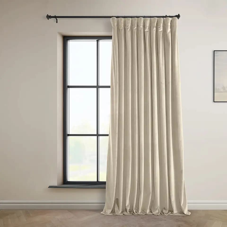 Extra Wide Plush Velvet Blackout Curtains (1 Panel) 100WX84L, Angora Beige
