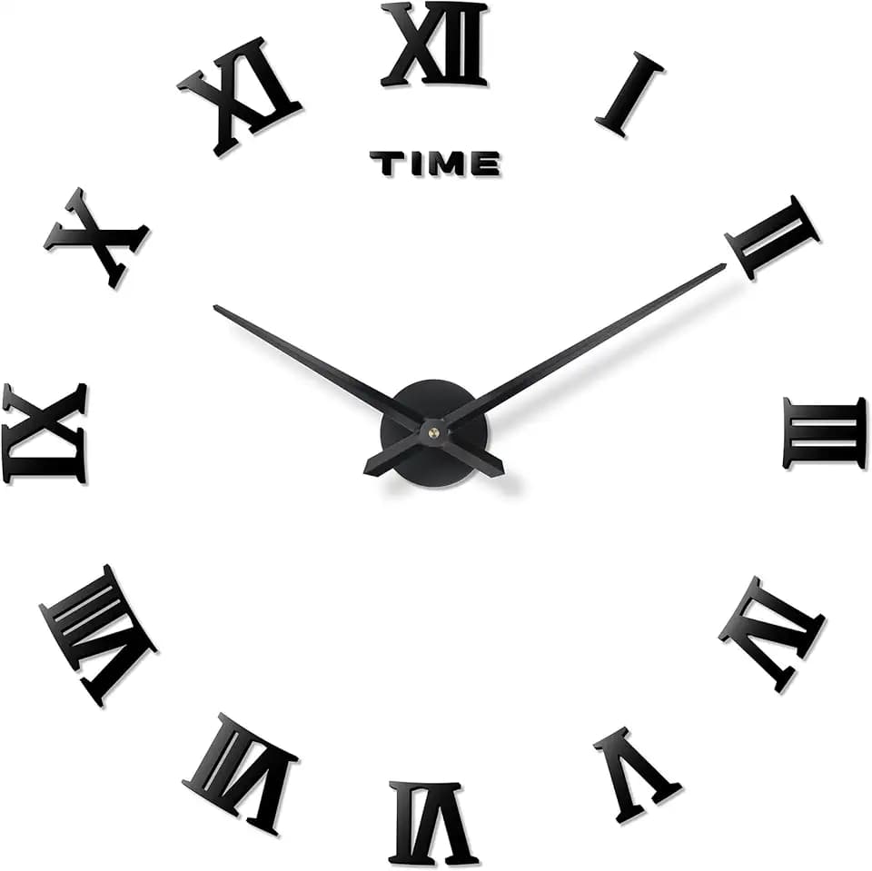 DIY Frameless Wall Clock, 3D, Adjustable Up to 52”, Black