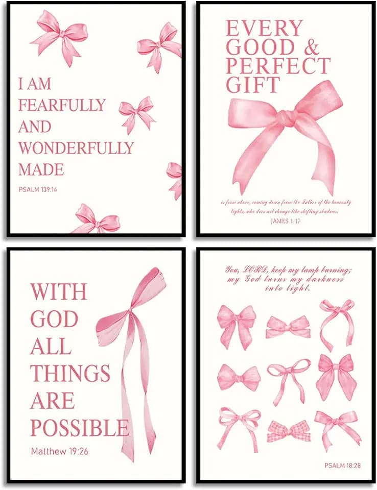 XDFDDNLY Coquette Pink Bow Posters Set of 4,12x16in Unframed