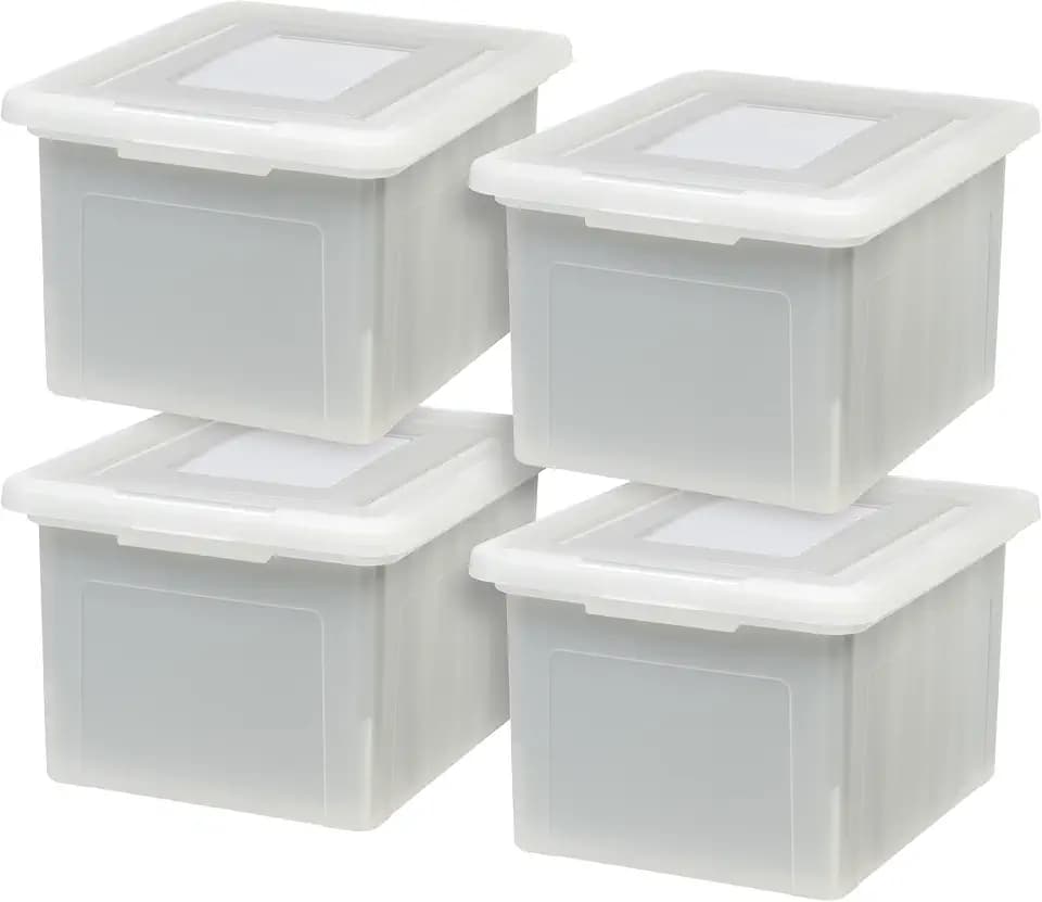 IRIS USA 4-Pack 35 Qt. Letter File Box with Lid, Pearl