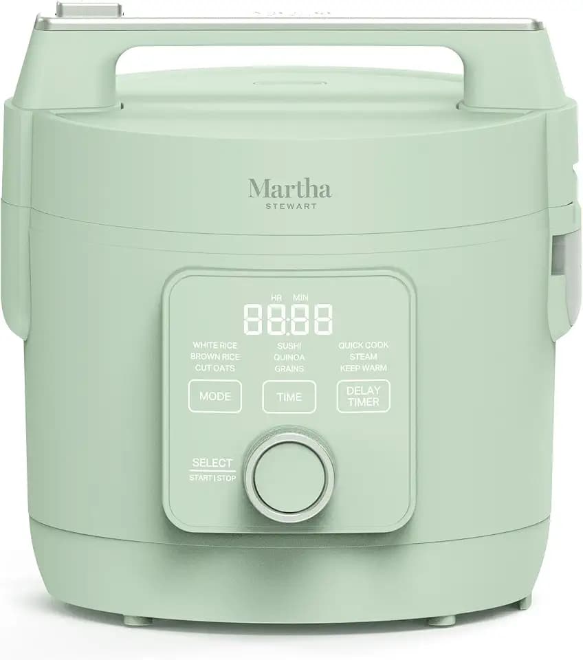 Martha Stewart 8 Cup Cooked (4 Cup Uncooked) Rice Cooker & Steamer, Sage