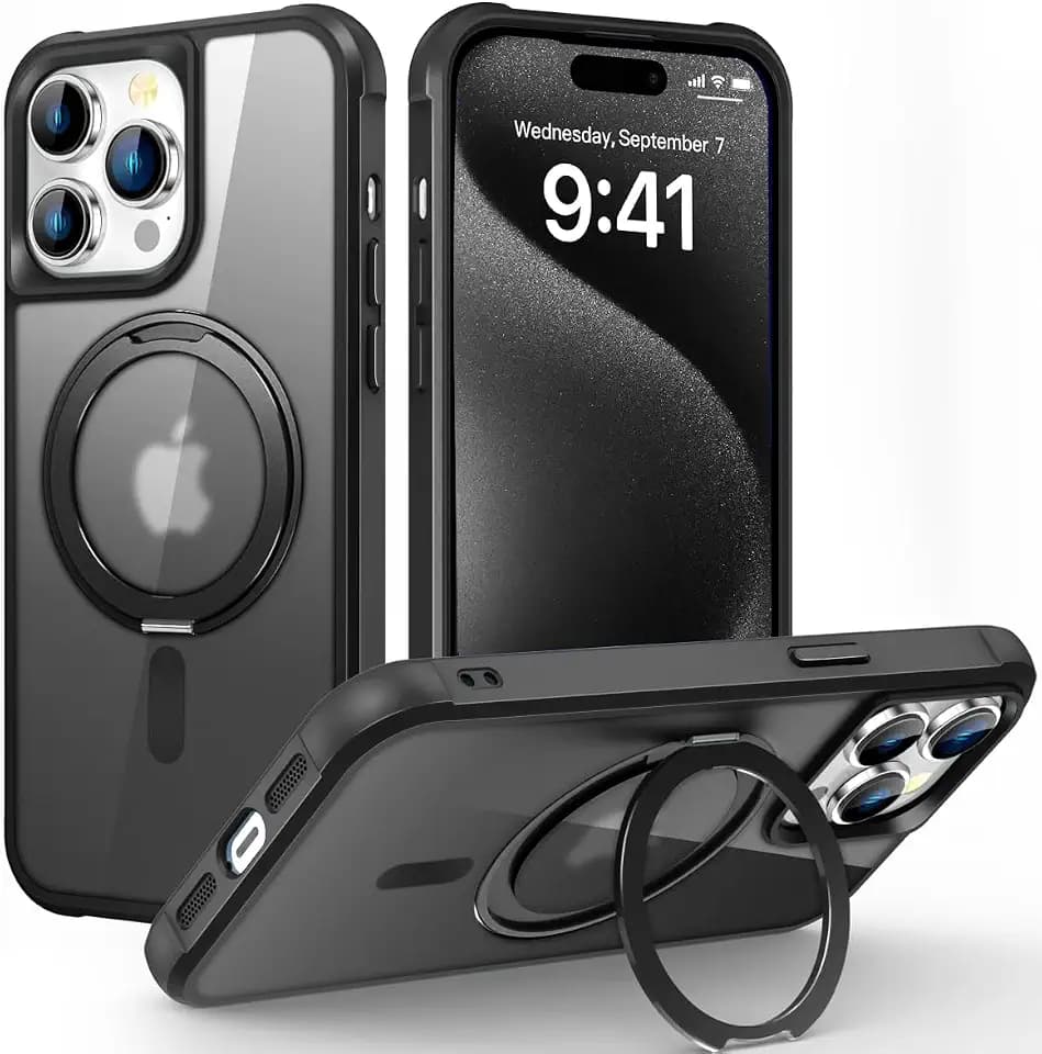 Compatible with iPhone 15 Pro Max Case with Stand 6.7",Black