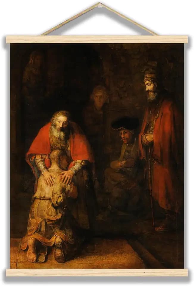 Rembrandt Canvas Wall Art - The Return Of The Prodigal Son Wooden Hanging Poster Renaissance Period Historical And Cultural Illustrations Cool Wall Decoration, Framed For Direct Hanging(12x16in30x40cm)