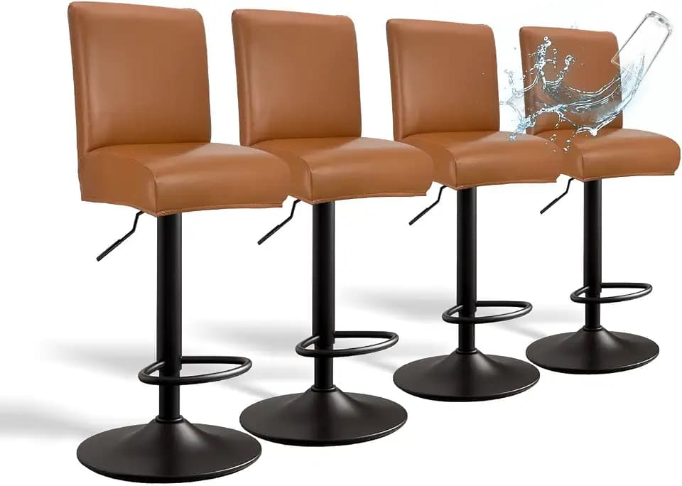 PU Leather Bar Stool Covers with Backs, 4 Pack Stretch Waterproof Bar Stool Chair Covers Washable & Comfortable Barstool Covers Slipcovers with Back for Pub/Counter/Dining Room Decoration (Orange)