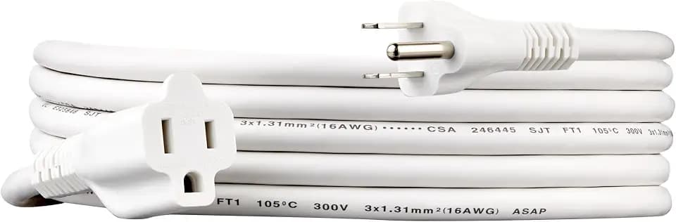 Amazon Basics Extension Cord, 10 Ft, 3-Prong Outlet Extender, Indoor Use, 13 Amps, 125V, White