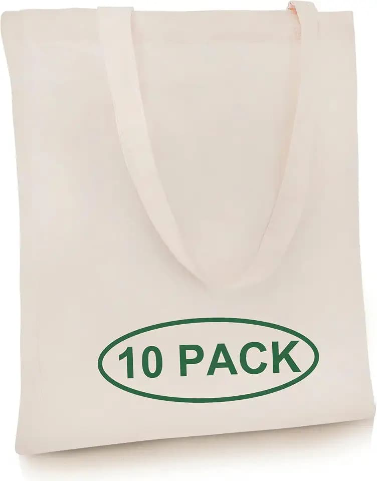 Simply Cool 10 Pack Canvas Tote Bag Bulk, Reusable Grocery Bags, Medium