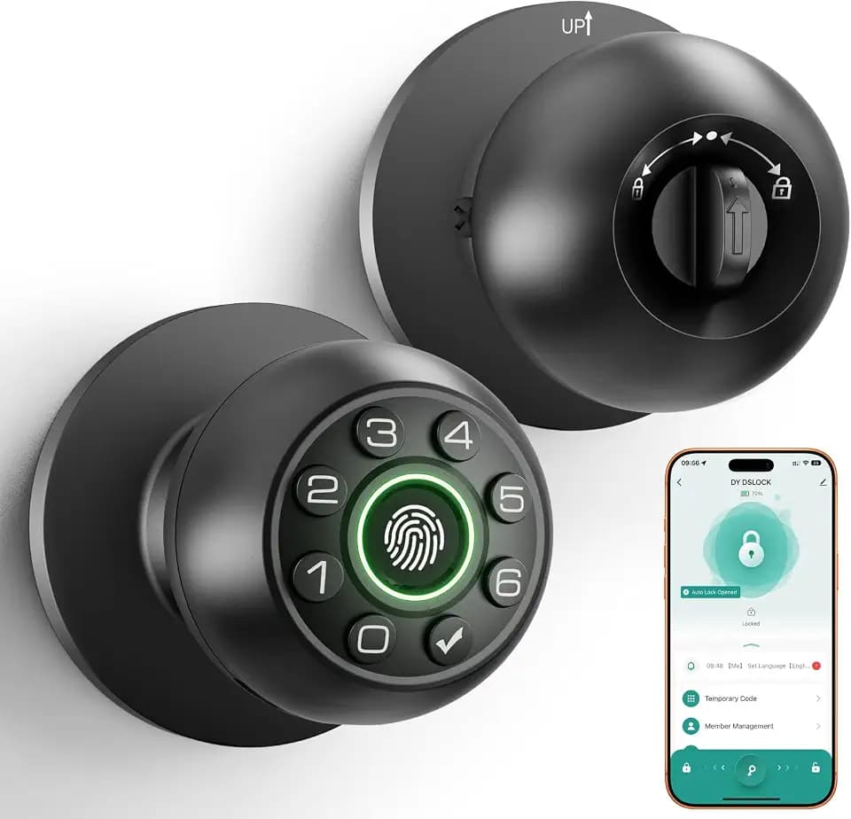 Fingerprint Door Lock Biometric Keypad Smart Door Knob | Bedroom Passcode Handle, Home Office