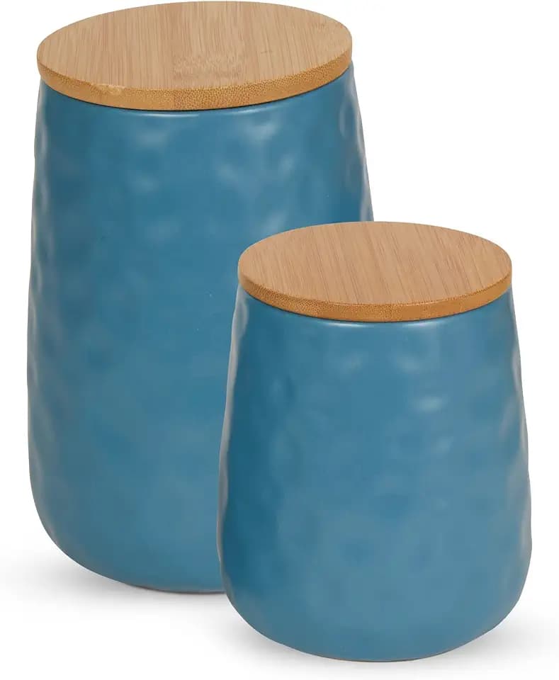 DII Kitchen Accessories Collection, Textured Matte Ceramic Canister Set, Storm Blue, Dimple, 2 Piece