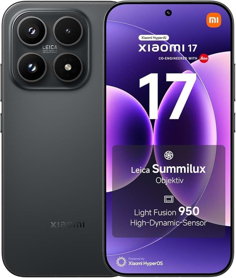 XIAOMI 17 Smartphone 12+512GB, Unlocked, Leica Summilux, Light Fusion 950, 6330mAh, HyperAI, Schwarz, 3J Garantie