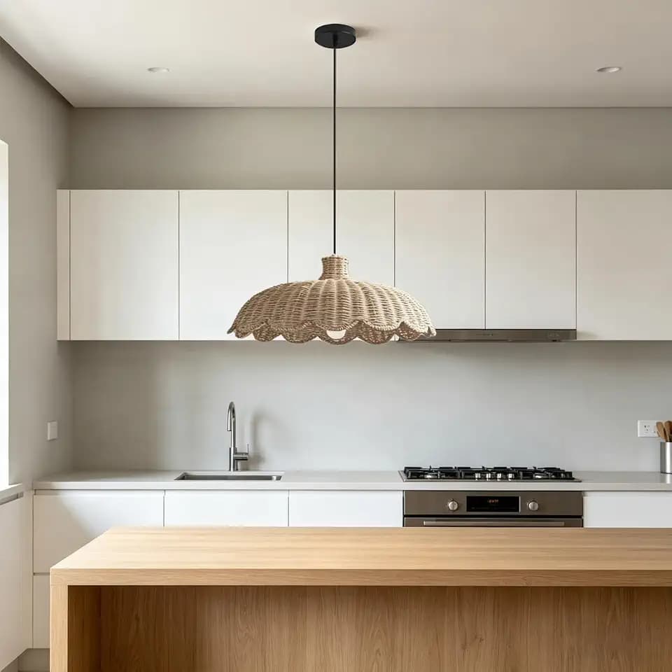 26 in Rattan Woven Pendant Light Kitchen Island,Adjustable Height