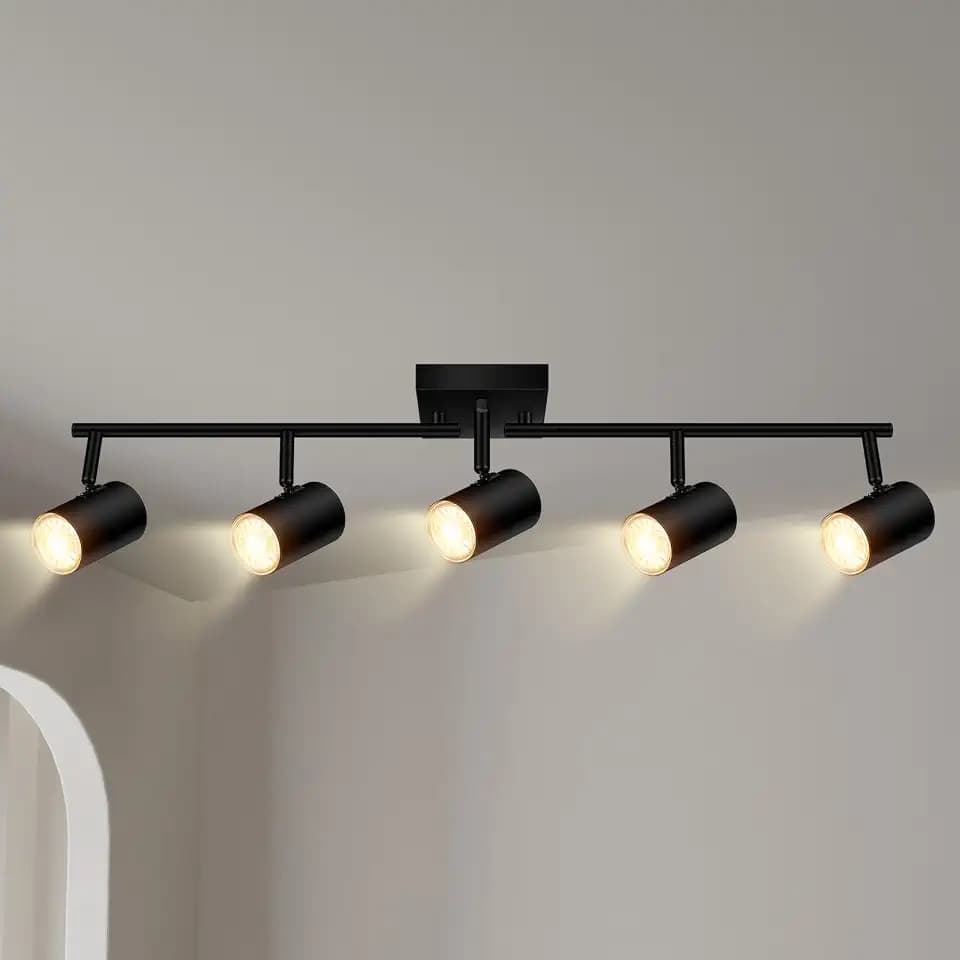 AUQUEE 5 Light Track Lighting Fixtures Ceiling, Matte Black Kichen Track Lighting, Rotatable Light Heads, Adjustable Modern LED Track Lights for Kitchen/Living Room/Hallway/Bar,GU10 Bulb Not Included