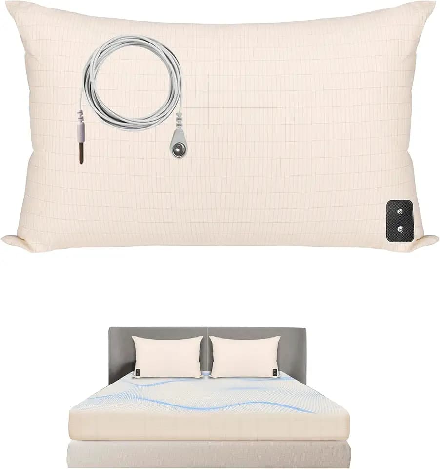 Grounding Pillowcase for Earth Silver Grounding Pillow Case Conductive Grounding Mat with 15ft Grounding Cord Earthing Pillow Case for Better Sleep Beige 20x30in