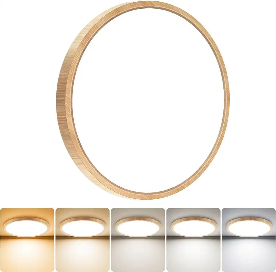 slochi 1Pack LED Flush Mount Ceiling Light Fixture, 7 Inch 15W, 1500LM, Super Slim 0.7 Inch, 3000K-6500K Adjustable Low Profile LED Ceiling Lights for Bedroom, Kitchen, Hallway(Wood)