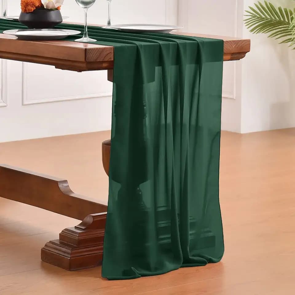 LINXTAR 14ft Chiffon Table Runner Emerald Green Spring Decor 29x170 Inches Chiffon Table Overlay Silky Rustic Extra Long for Wedding Party Baby Shower Decoration