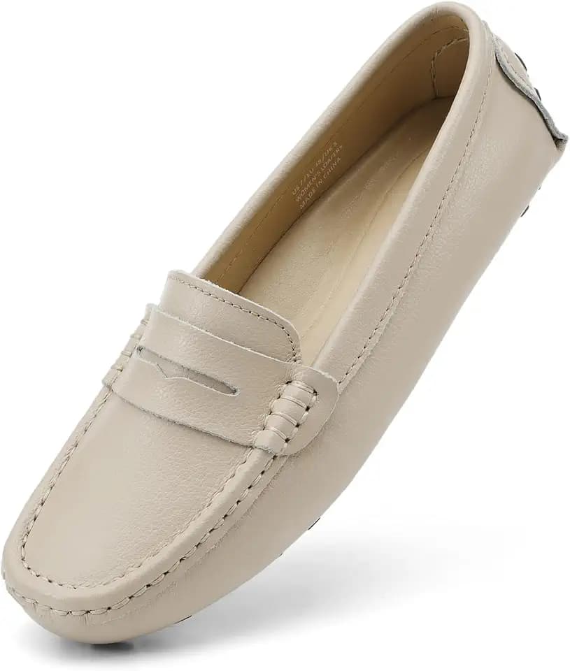 Artisure Women's Classic Comfort Leather Penny Loafers Casual Slip-Ons Lightweight Walking Flats Driving Mocs Boat Shoes