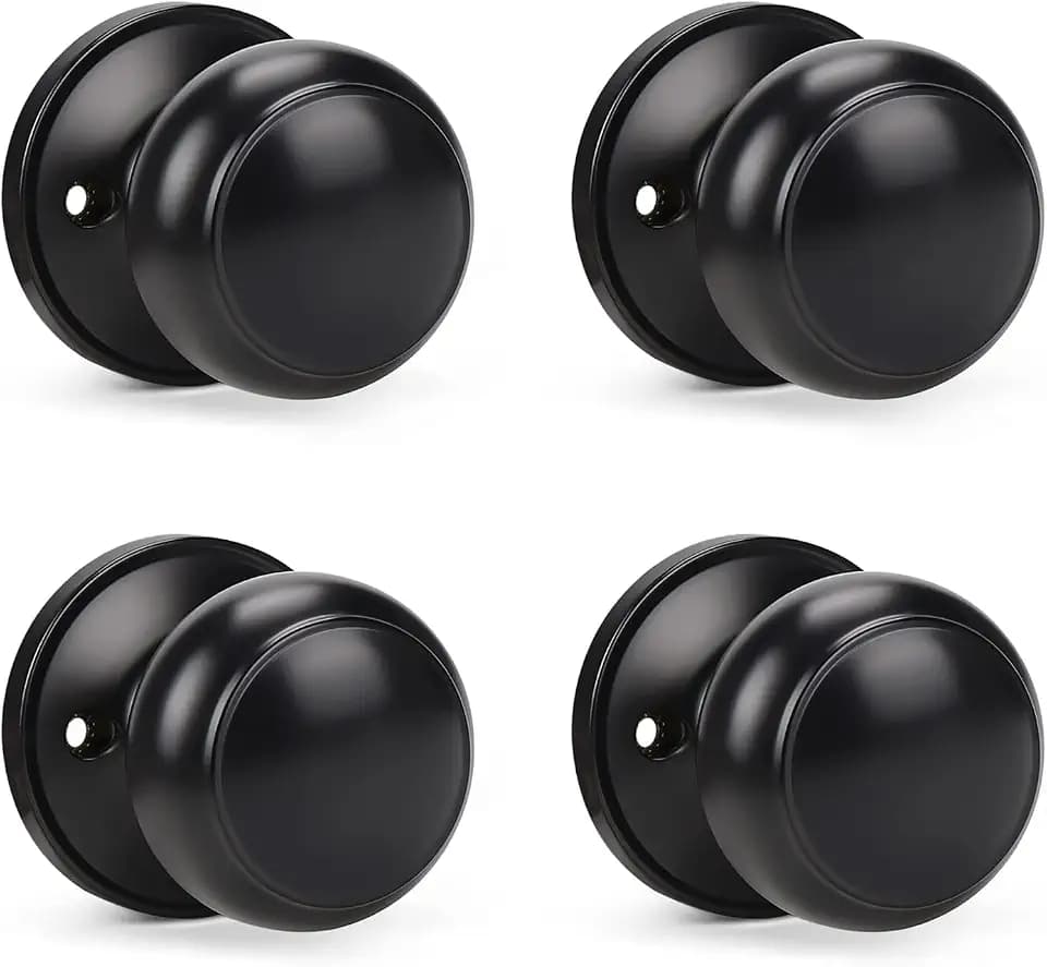 KNOBWELL 4 Pack Black Dummy Door Knob, Dummy Door Knobs for Closet/Hallway Doors, Individual Non-Turning Dummy Door Knob Single Side, Half-Dummy Round Door Knob, Matte Black Door Handle
