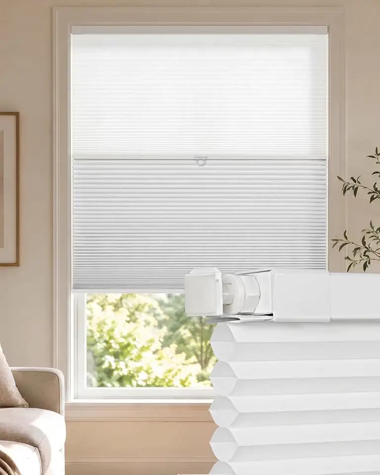 LazBlinds No Drill Cordless Day Night Cellular Shades, 28" W x 48" H, White