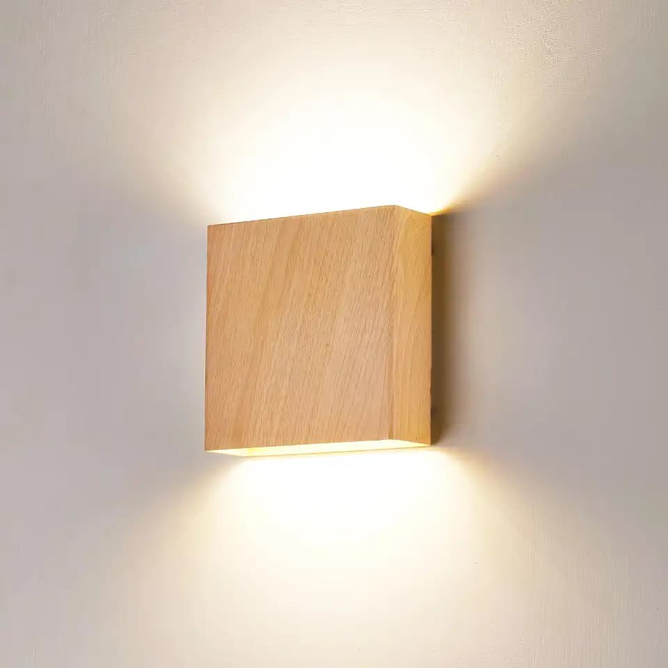 Natural Wood Grain Indoor Outdoor Up and Down Wall Sconce, 5%-100% Dimmable 18W, 5CCT (2700K-5000K), Modern Lighting for Living Room/Porch, CRI90+, 120V-277V, ETL FCC Certified