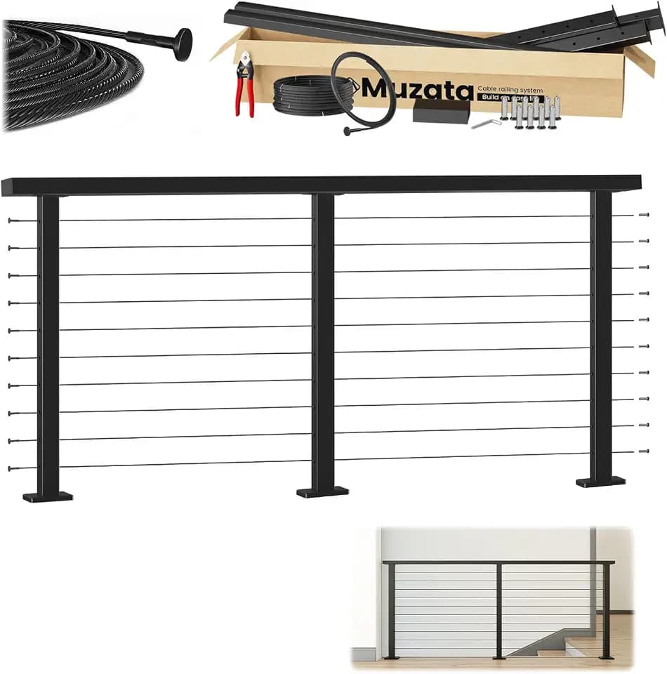 Muzata 4-8ft Pre-Crimped Complete Cable Railing Kit for Decks 36in RC01
