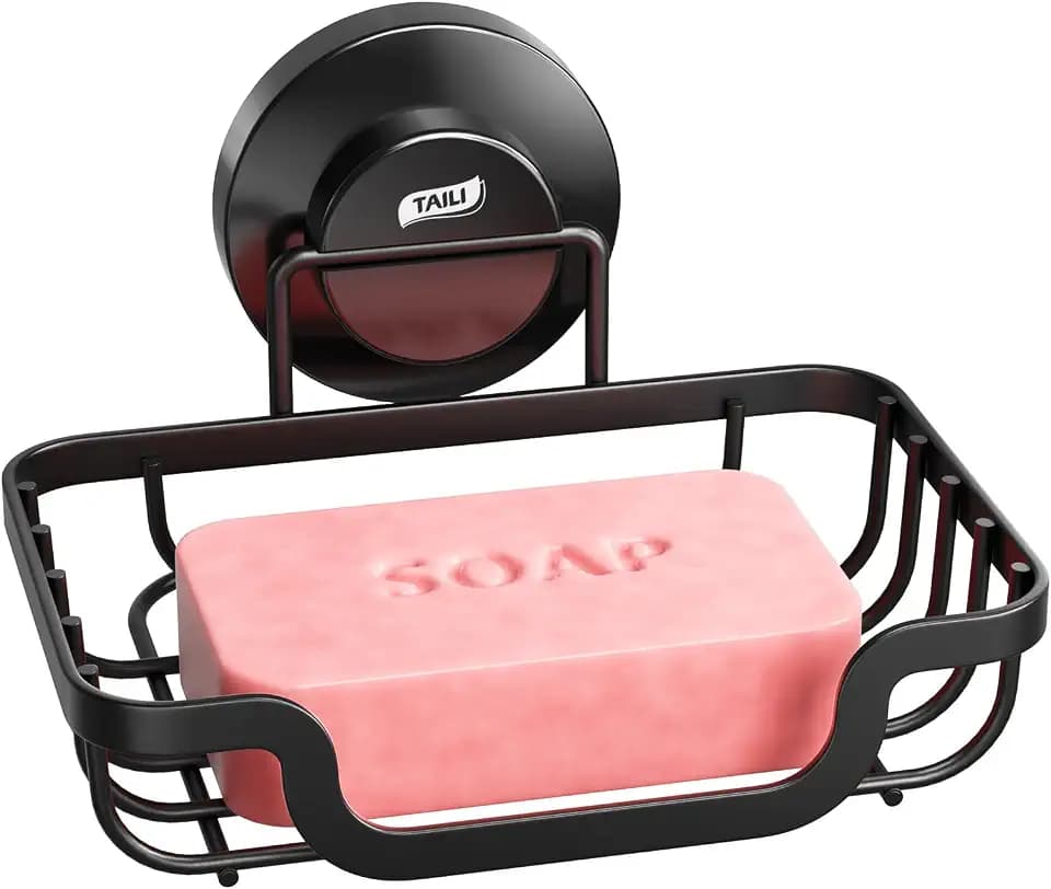 TAILI Soap Dish, Bar Soap Holder Suction Cup, Stainless Steel Sponge Holder