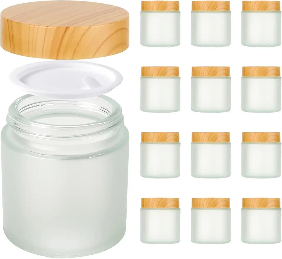 Hoa Kinh 4oz Glass Jars with Lids, 12 Pack Frosted Empty Small Cosmetic jar
