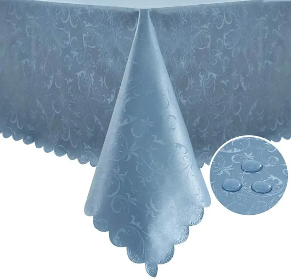Romanstile Waterproof Vinyl Tablecloth Rectangle, 60" x 102", Flower Blue