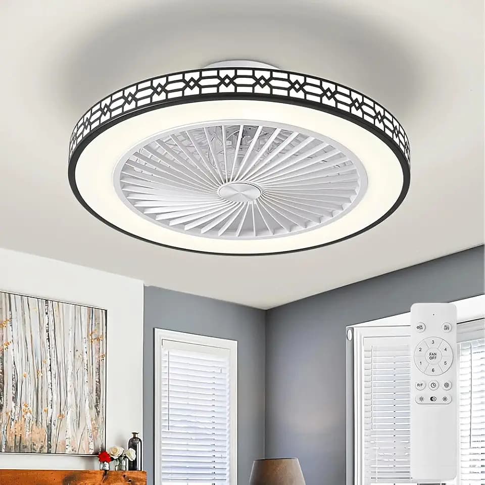 Deckenventilator mit Beleuchtung 3000K-6500K Dimmbares LED 6-Gang-Wendefunktion 48cm Deckenventilatoren 1/2/4h Timer Abnehmbar Leicht zu reinigen Lampe mit Ventilator Schlafzimmer Schwarz