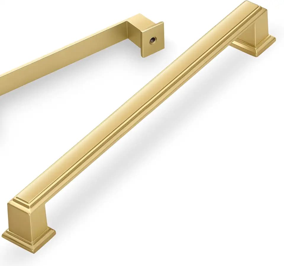Lardmon 3 Pack 10 Inch(254mm) Hole Center Brushed Gold Modern Cabinet Pulls Kitchen Cabinet Handles Kitchen Cabinet Hardware Timeless Drawer Pulls for Dresser Cupboard Wardrobe, B-Gold(10x3)