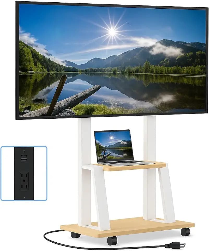 Rolling TV Stand for 32-80 Inch TVs, TV Cart with Power Outlet
