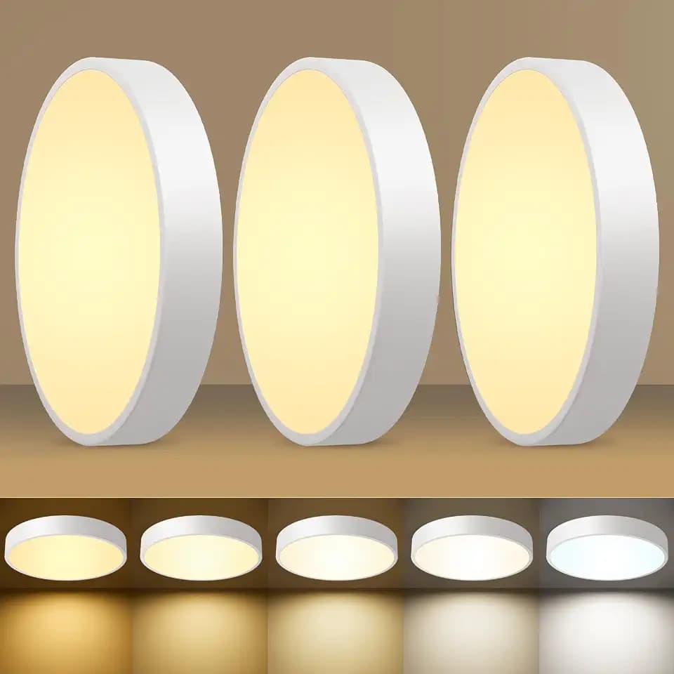 Flush Mount Ceiling Light Fixtures White LED Dimmable 5CCT 12In 24W 3Pack