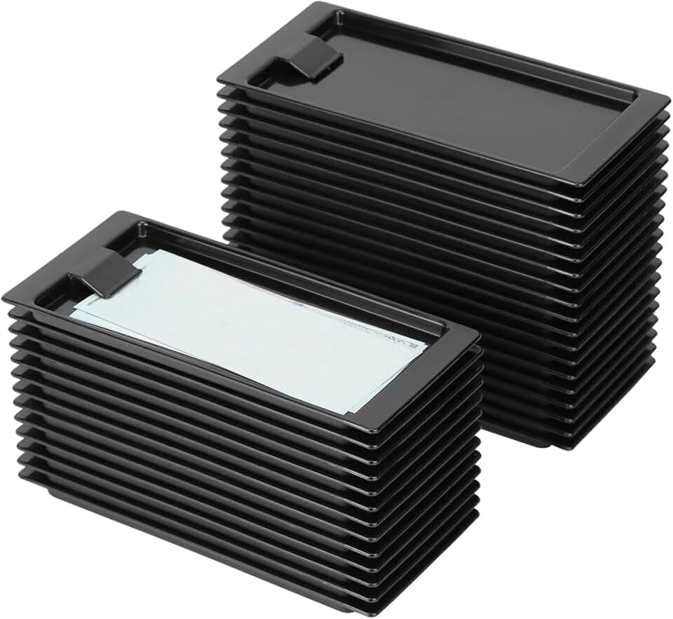 QWORK Black Check Holders, 32 Pcs Check Presenters Trays for Restaurants, Plastic Guest Receipt Holder Tray