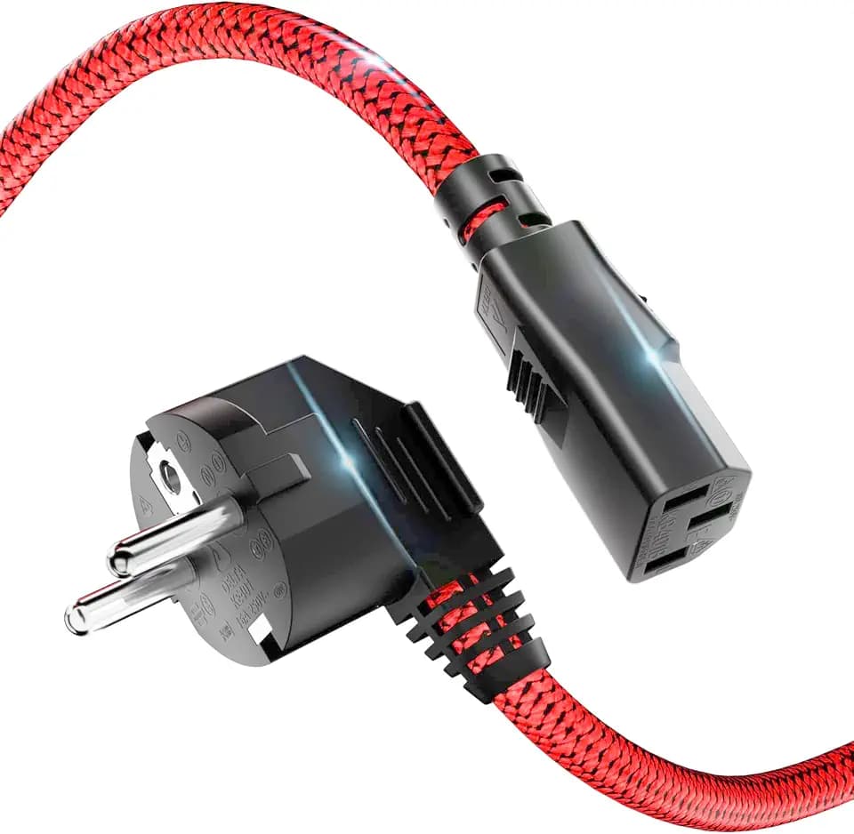 Netzkabel 3 Polig, RIKSOIN Kaltgerätekabel 3m Nylon-Geflecht Universale Stromkabel (CEE 7/7 auf IEC60320 C13) mit VDE für Monitore, PC, Drucker, PS3/PS4 PRO, Scanner, TV, Bildschirm, Beamer etc