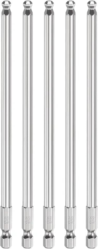 HARFINGTON 5pcs Ball End Hex Screwdriver Bit H5 (5mm) Head 1/4" Hex Shank 150mm (6") Long Magnetic S2 Steel Metric Screw Driver Drill Bit Wrench Socket Power Tool