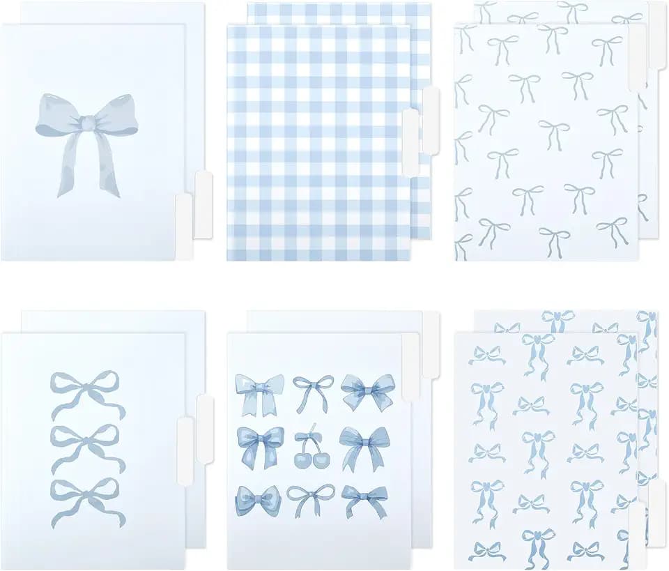 Yaomiao 12 Pcs Bow File Folders, Letter Size, Back to School, Blue