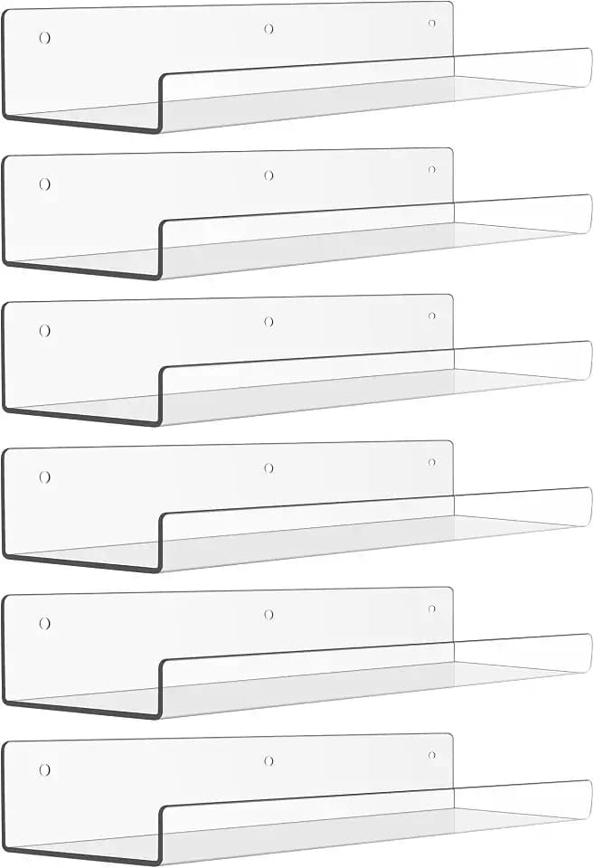upsimples 15" x 4" Acrylic Shelves for Wall Storage and Organizer, 6 Pcs