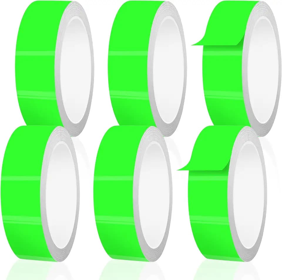 6 Pack Glow in The Dark Tape 33 Ft x 1 inch, Long-Lasting Bright Fluorescent Glow Tape for Christmas Dector, Night Decorations, Safety and Home Marking, Exit Sign, Total 198 Ft