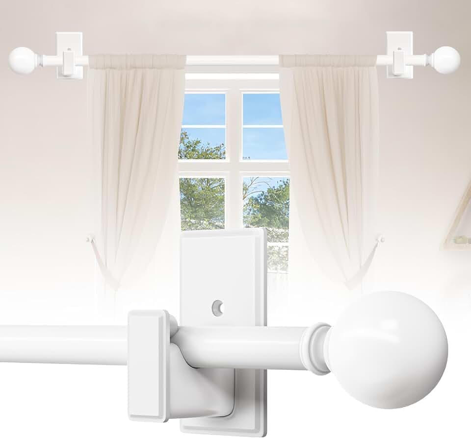 TKZTKZ No Drill Curtain Rod with Adhesive Brackets,Adjustable 36-88",White