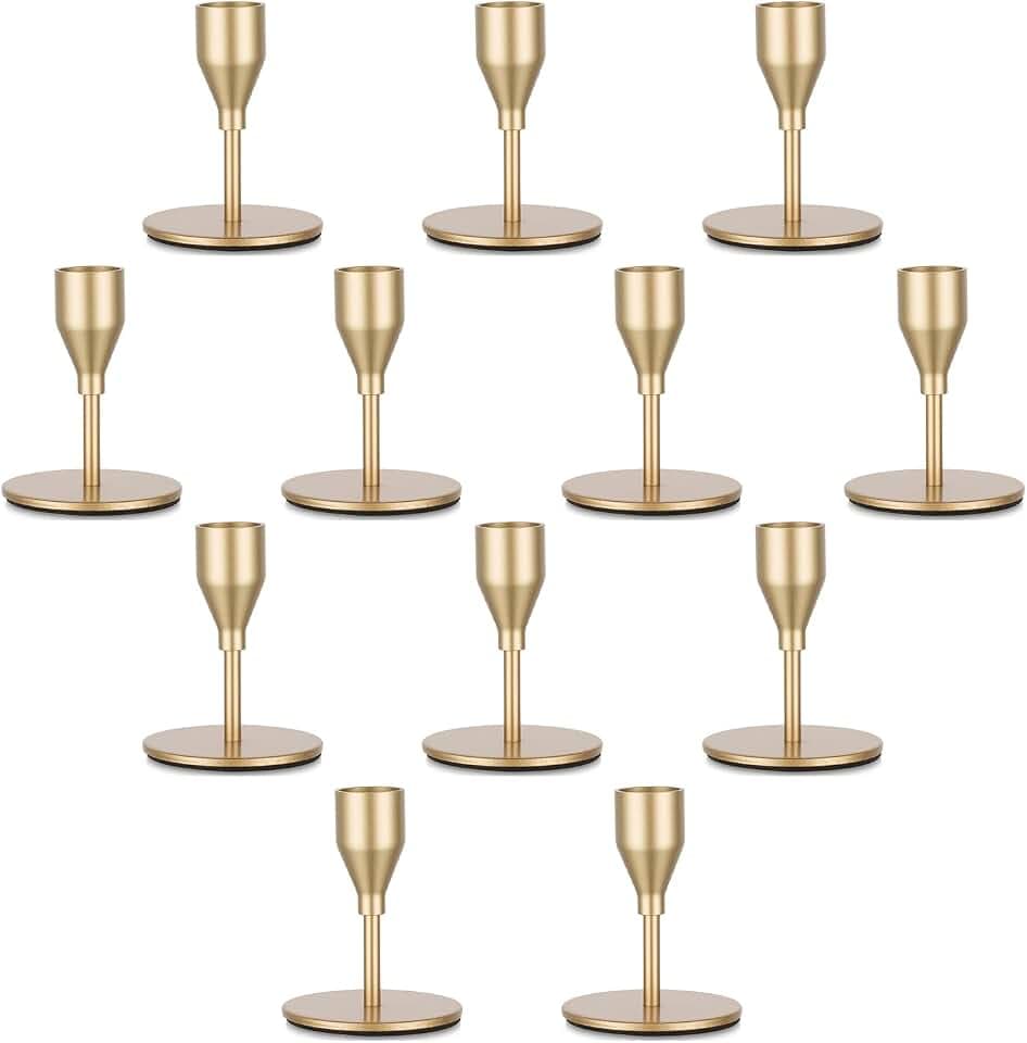 Gold Taper Candle Holders for Candlestick: Candeldo Christmas Candles Holder Bulk Table Centerpiece Set of 12 Metal Candles Stand Wedding Decor