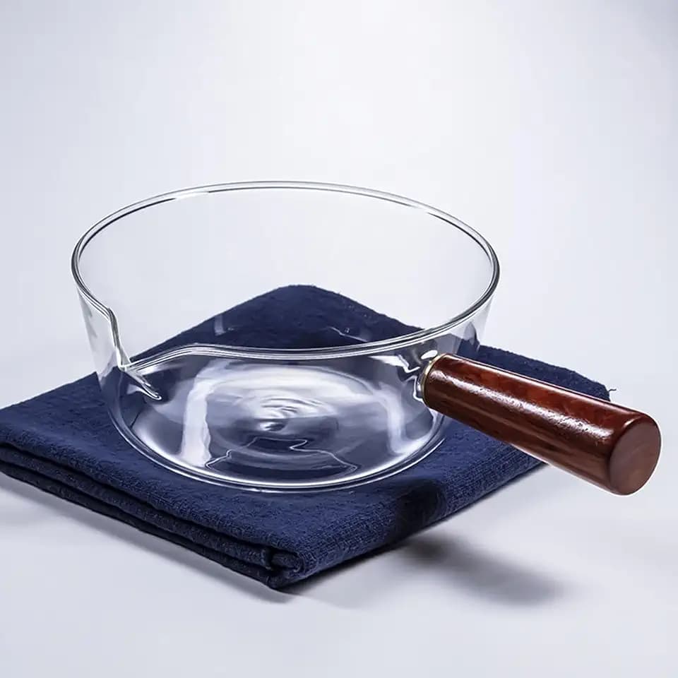 Clear Glass Saucepan, Heat-resistant Mini Simmer Pot with Wood Handle, Glass Cookware Set Ramen Pot Cooktop Safe for Pasta Noodle, Soup, Milk, Baby Food(20OZ/500ML)